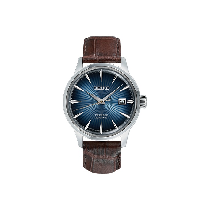 Seiko Watch Presage - セイコー 機械式ムーブメント、牛革/牛革ストラップ、メンズ腕時計、ブルー文字盤、SRPK15J1