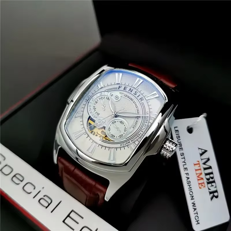 Omega Watch Constellation - ファックス メンズ ビジネス パンク ウォッチ。文字盤が大きく、夜光機能付き。カレンダー機能搭載。黒色の合成皮革ストラップのクォーツ時計。男性学生向け。ファッションパーティー、プレゼント、クリスマス、父の日のギフトに最適。