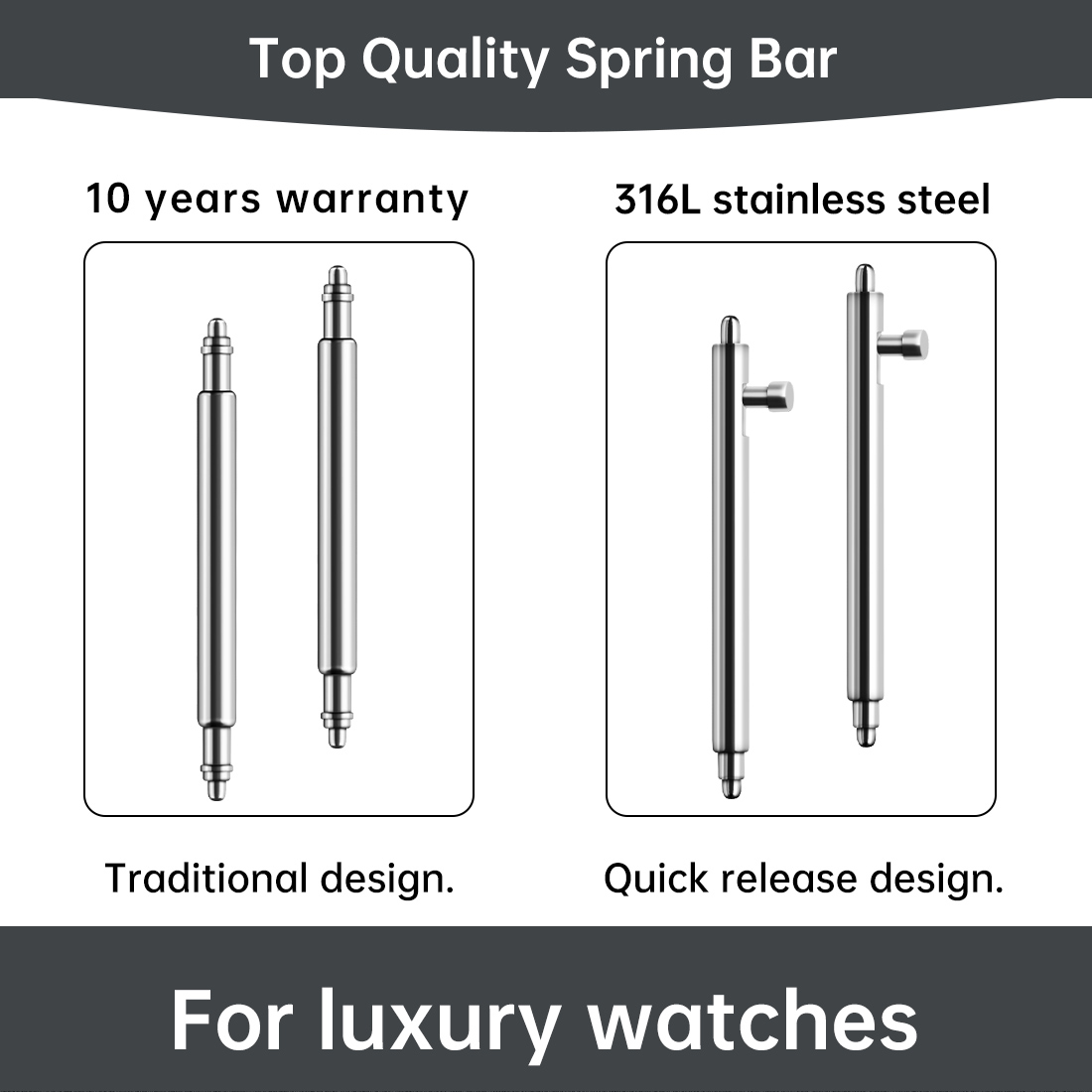 Maikes-スプリングバー付き時計ストラップ,316lステ - Curved Spring Bar のレビューと価格