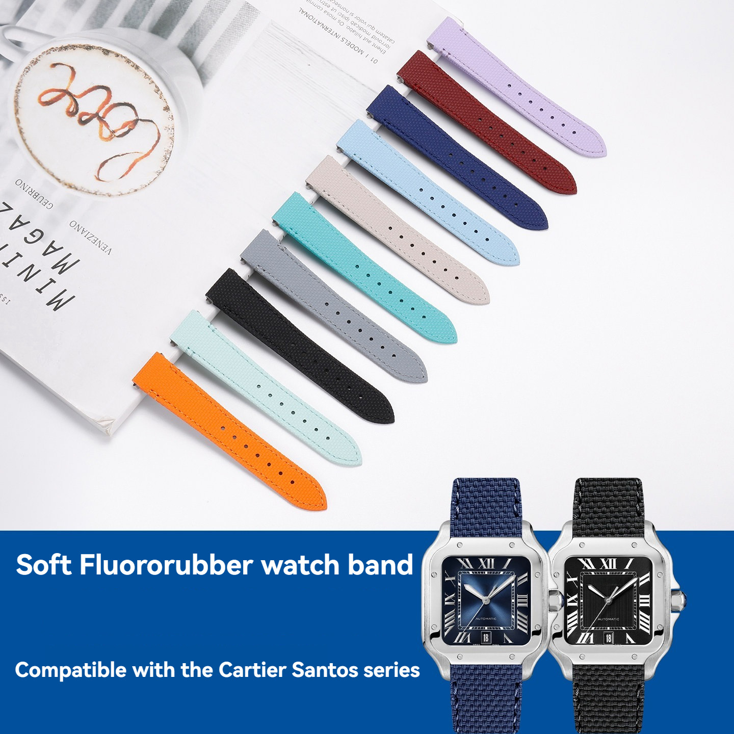19 21mm フッ素ゴム時計バンド カルティエ サントス  - Cartier Watch Santos のレビューと価格